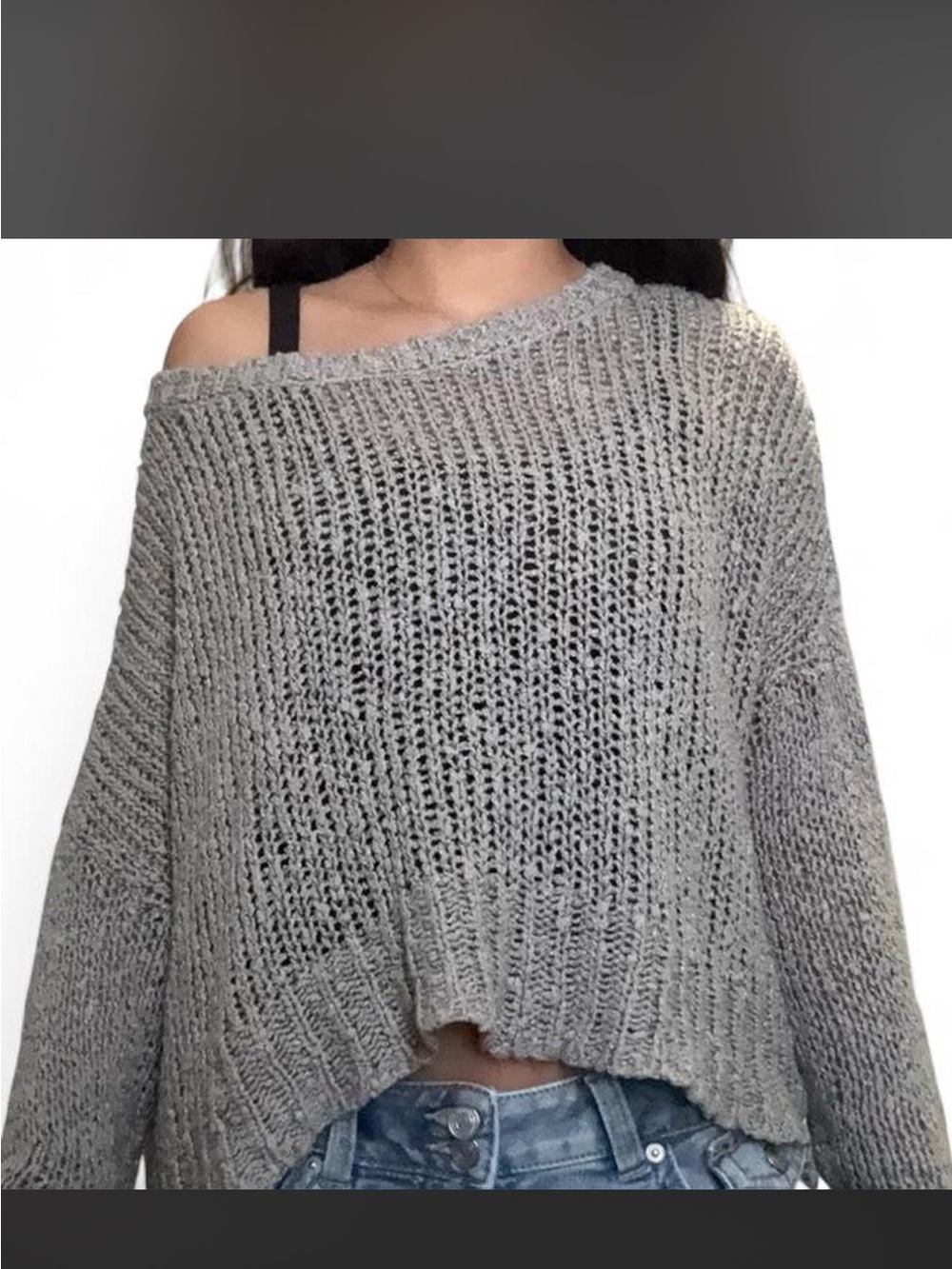Kimchi Blue Gray Off-the-Shoulder Chunky Knit Sweater